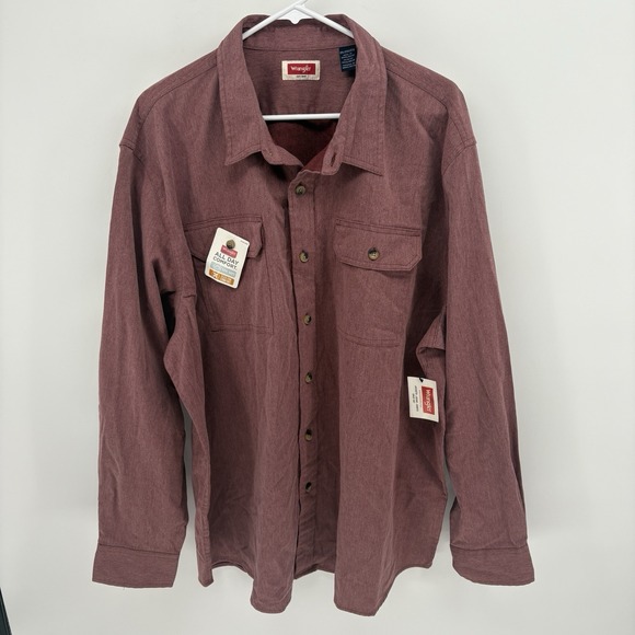 Wrangler Other - Wrangler Epic Soft Shirt Men 2XL Burgundy Button Up Utility Pocket Work Wear NWT